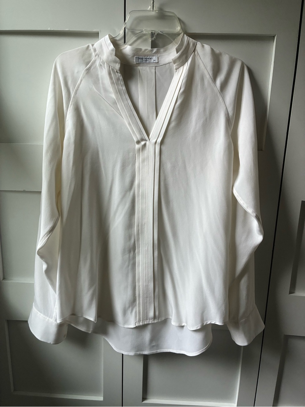 Equipment Cream Silk Split-Neck Long Sleeve Blouse